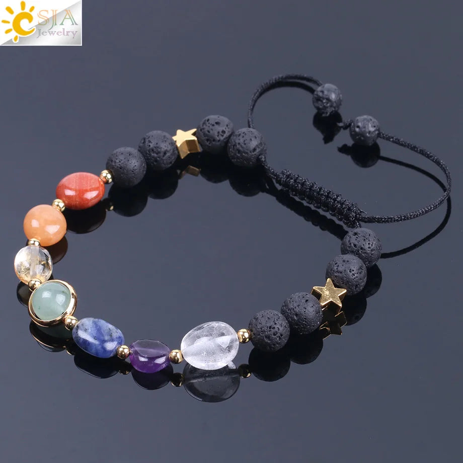 CSJA Natural Lava Rock 8MM 7 Chakra Bracelet Mixed Color Gems Stone Bracelets Crystal Quartz Sodalite Rope Chain Bangles F204 CSJA Natural Lava Rock 8MM 7 Chakra Bracelet Mixed Color Gems Stone Bracelets Crystal Quartz Sodalite Rope Chain Bangles F204